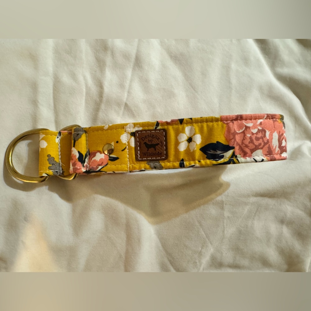 Designs By Wildside - 1.5” Yellow Floral Slip Dog Collar (15” neck)